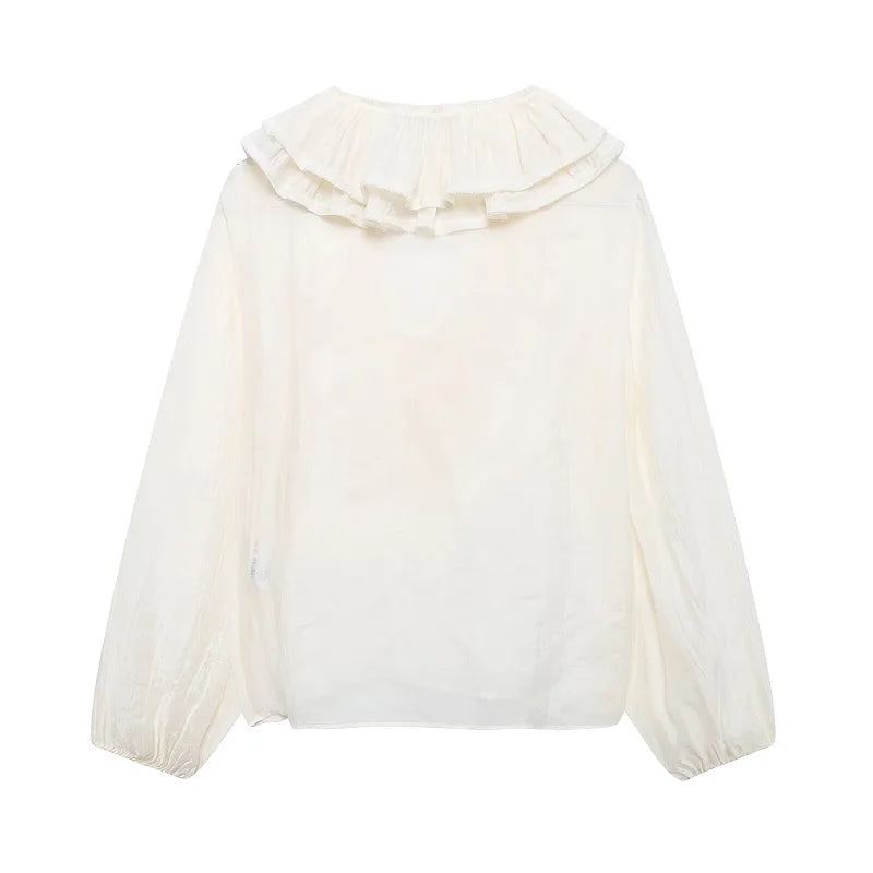 MUJER 2025 Ruffle Blouses for Women Semi Sheer Casual Blouse Woman Pleated Summer Shirts and Blouses Women Long Sleeve Women Top.