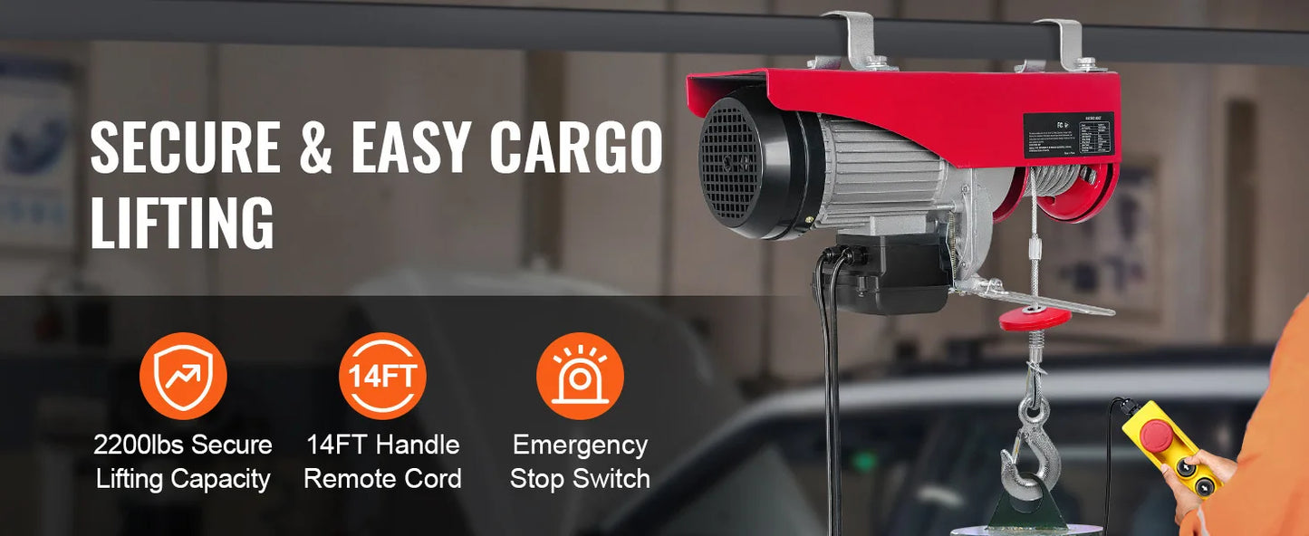 SucceBuy 880/1760/2640lbs Wired Electric Hoist with 40ft Lifting Height & Pure Copper Motor Electric Steel Wire Winch for Garage.