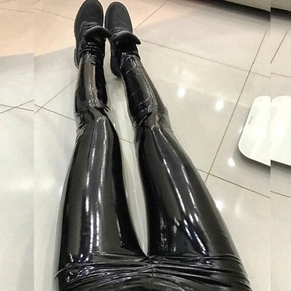 Women Sexy Pu Leather Leggings Big Size Bright Leggings Outdoor Walking Jogging High Waist Butt Liftting Casual Yoga Pants.