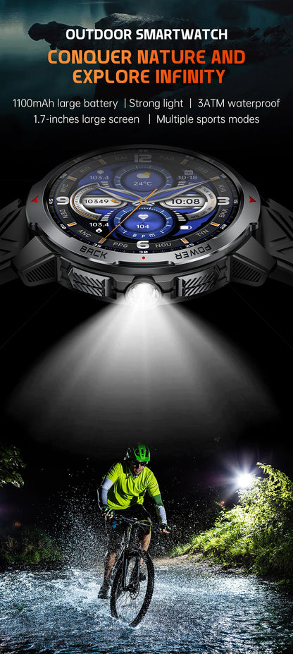 LIGE New 1100mAh Battery Smart Watches For Man Outdoor Sport LED Flashlight Compass Men’s Smartwatch Bluetooth Call Men Watches.