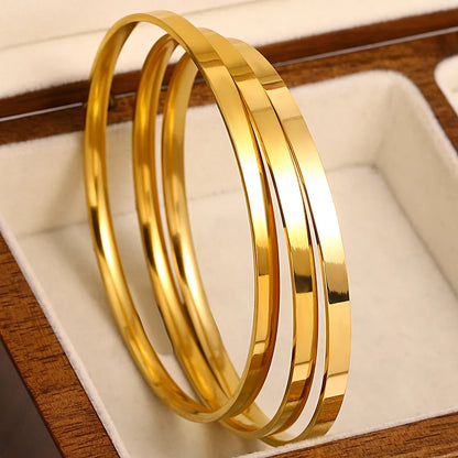 3pcs Glossy 18K Gold Plated Stainless Steel Bangle Bracelet for Women Minimalist Basic Wristband Bangles Waterproof Jewelry.