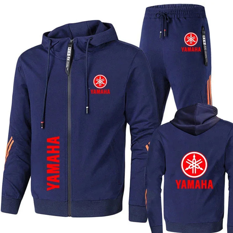 Yamaha Motorcycle Racing Tracksuit Men's Clothing Yamaha Logo Print Zip Sweatshirt&Pant Men Sets Bike Jacket Men Sportswear Suit.