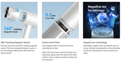 High Speed Hair Dryer ABIR SU9,360° Rotating Magnetic Nozzle,200mil Negative Ions,Low Noise,Blow Dryer 1600W Quick dry for Home.