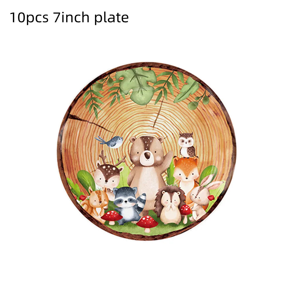 Woodland Tier Dschungel Wald DIY Party Dekoration Teller Tasse Tischdecke Geburtstag Party Baby Dusche Kinder Geburtstag Party Supplies.