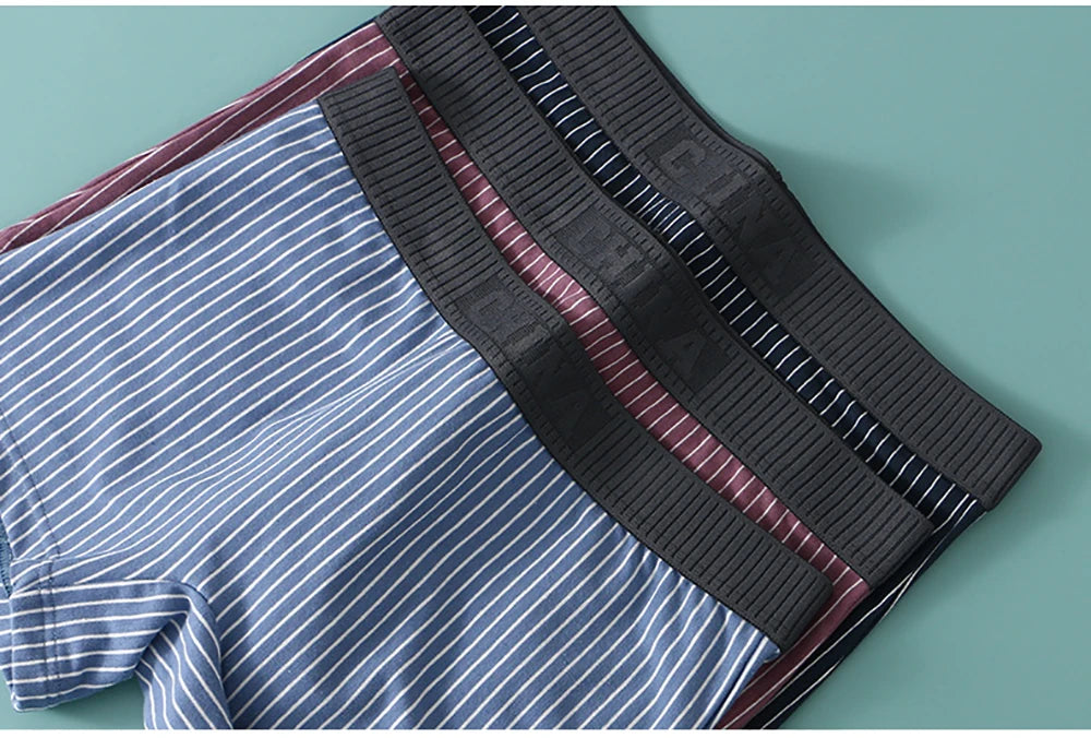 3PCS/Pack 100% Cotton Soft Panties Woman Trendy Striped Female Underwear Summer Breathable High Elastic Mid-rise Waist Boyshort.