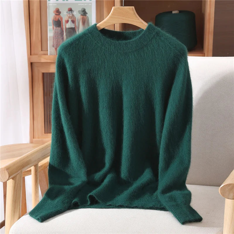 Women's Round-neck Mink Cashmere Sweater Soft Pullover Jumper Comfortable Knitted Top for Autumn Winter Pure Mink Material.