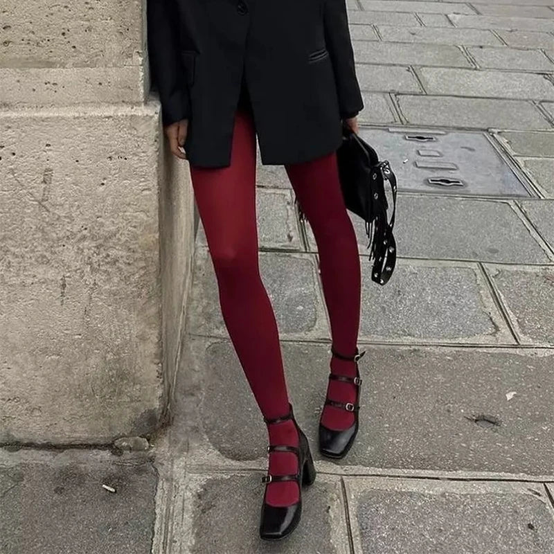 Kave 2024 Autumn Winter Christmas Women 80D Soft Solid Color Semi Opaque Footed Tights High Waist Womens Tights Plus Size Tights.