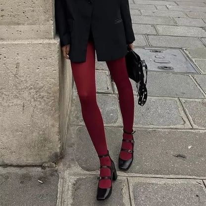 Kave 2024 Autumn Winter Christmas Women 80D Soft Solid Color Semi Opaque Footed Tights High Waist Womens Tights Plus Size Tights.