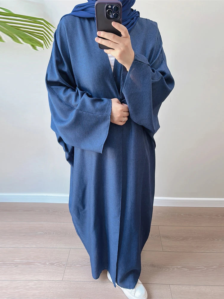 Eid Open Solid Color Batwing Abaya Dubai 2024 Modest Kimono Muslim Kaftan Dresses Abayas for Women Islam Kebaya Caftan Femmes