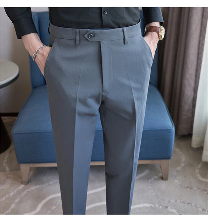 Men Suit Pants 2025 Elastic Slim Fit Formal Dress Pants Solid Casual White Trousers Pantalon Homme Wedding Party Men Clothing