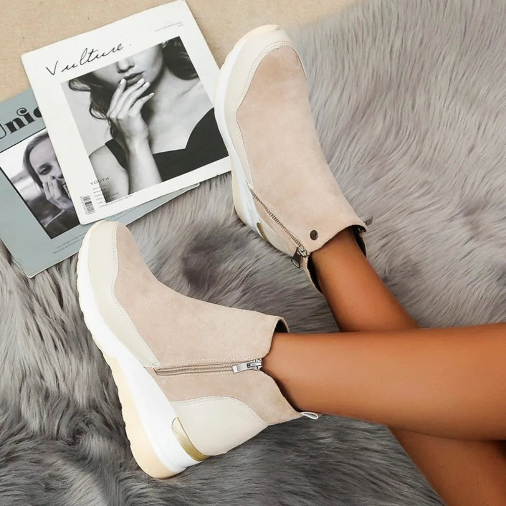 New Women Winter Boots Chunky Sneakers Ankle Boots Woman Zipper Buckle Thick Sole Platform High Top Female Booties.