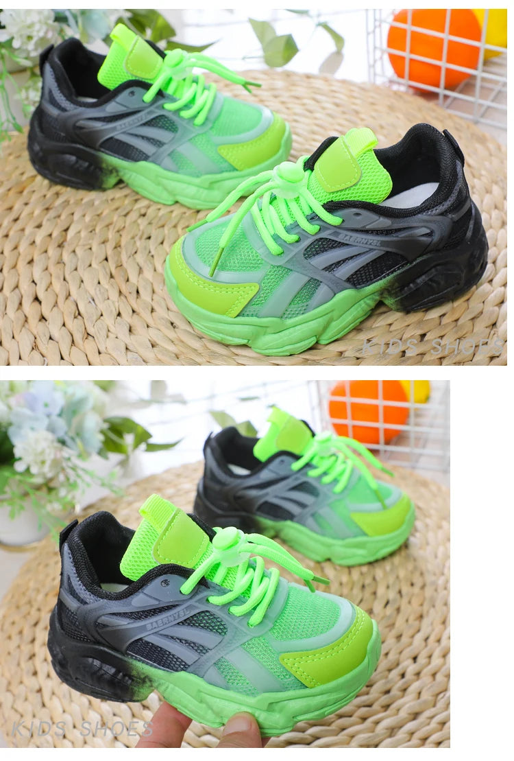 Girls Cute Gradient Mesh Sneakers Low Top Breathable glowing Platform Sports kids Shoes.