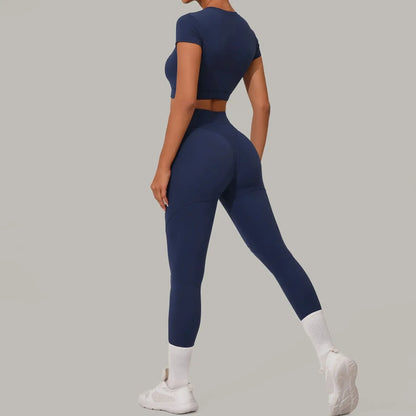 Seamless Yoga Sets Sports Fitness High Waist Hip Lift Tight Breathable Tracksuit Workout Clothing Gym Leggings Suit for Women