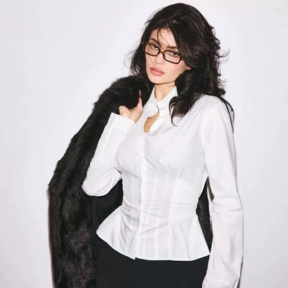 Kylie same style ~ KHY tie waist shirt slim back bow shirt women.