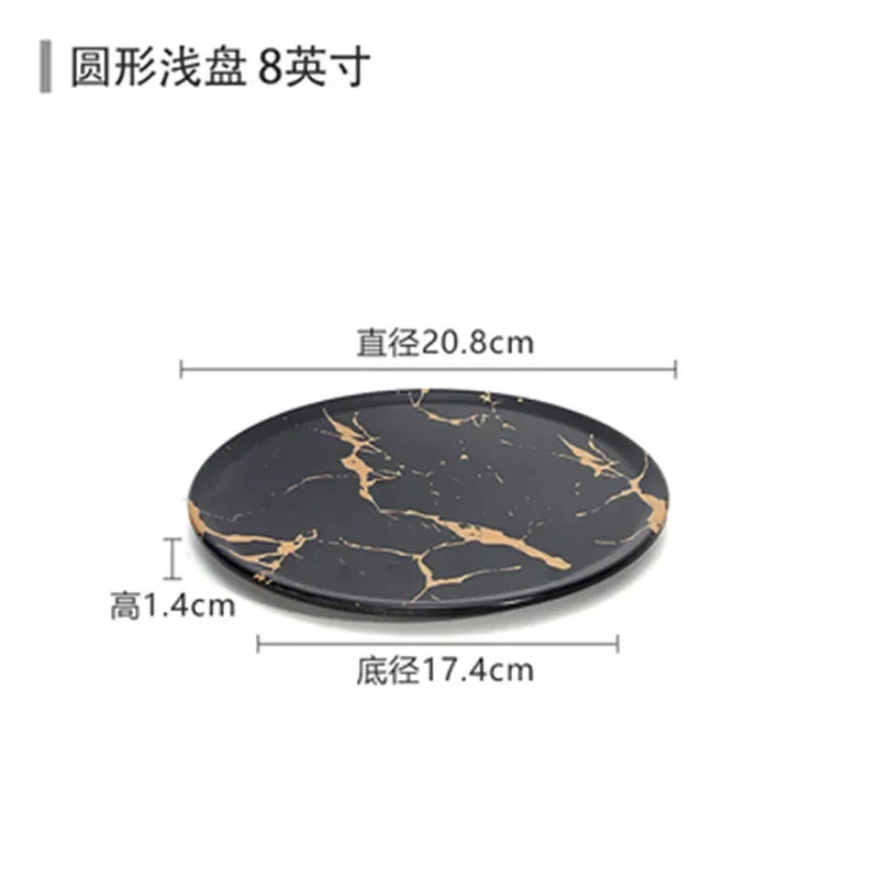 Marble Texture Imitation Melamine Plate BBQ Tableware Cake Fruits plates Snack Tray Outdoor Party Dishes Steak