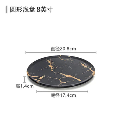 Marble Texture Imitation Melamine Plate BBQ Tableware Cake Fruits plates Snack Tray Outdoor Party Dishes Steak
