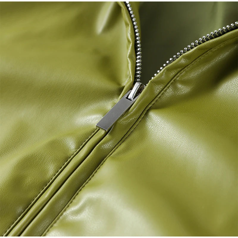 Chic Stand Collar Leather Long Skirt Sets Women Long Sleeve Jackets Spliced Solid Skirts 2025 Autumn Lady Y2k Outfits dress.