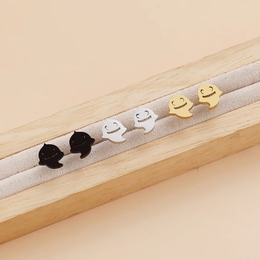 Stainless Steel Halloween Ghost Cat Stud Earrings For Women Girls Gold Color Waterproof Fashion Ear Party Jewelry Gift Wholesale.