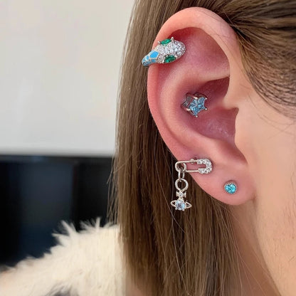 1 PCS Cute Pink Zircon Crystal Ear Bone Nail 316L Medical Titanium Steel Star Stud Earrings for Women Y2K Punk Piercing Jewelry.