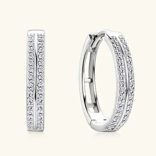 2024 Trend 3 Stones Moissanite Stud Earrings for Women 18K White Gold Plated S925 Sterling Silver Earring with GRA Certificate.