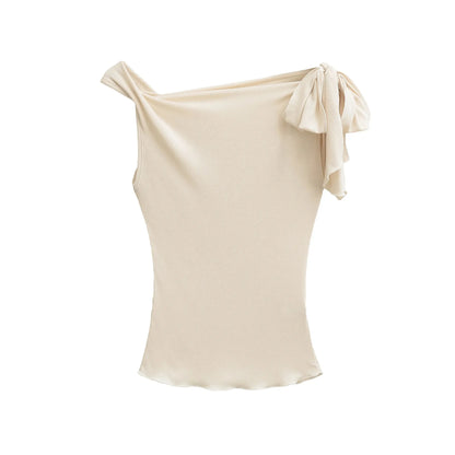 Shoulder Bared Short Sleeve T Shirt Women's Spicy Girl Design Slimming Top Summer New Style One Word Oblique Shoulder Tie Waist