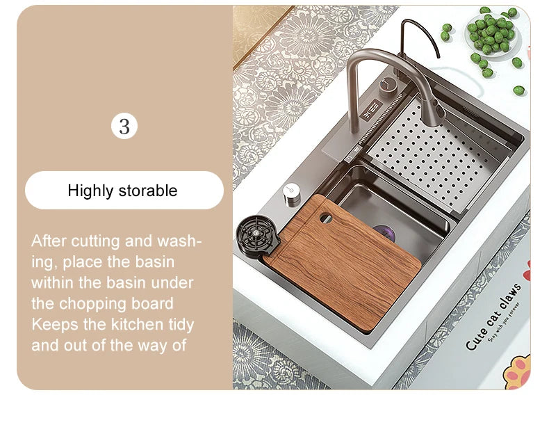 Edelstahl Küchen spüle Digital anzeige großes Single Slot hotel Multifunktion waschbecken mit Wasserfall Wasserhahn Wohnung