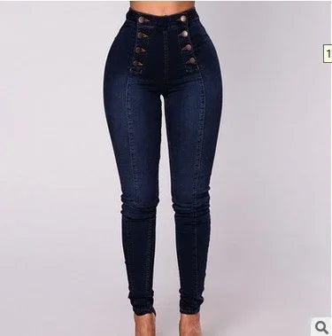 Denim Pencil Pants Women Vintage Jeans High Waist Washed Double Breasted Pockets Basics Ankle Length Trousers 2025 Streetwear.