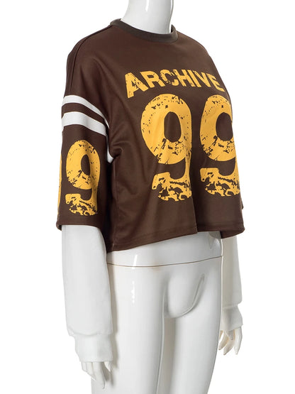 Weird Puss Fake Two Piece Pullover Women Trend Contrast Number Print Patchwork Long Sleeve Autumn Casual Simple Streetwear Tops.