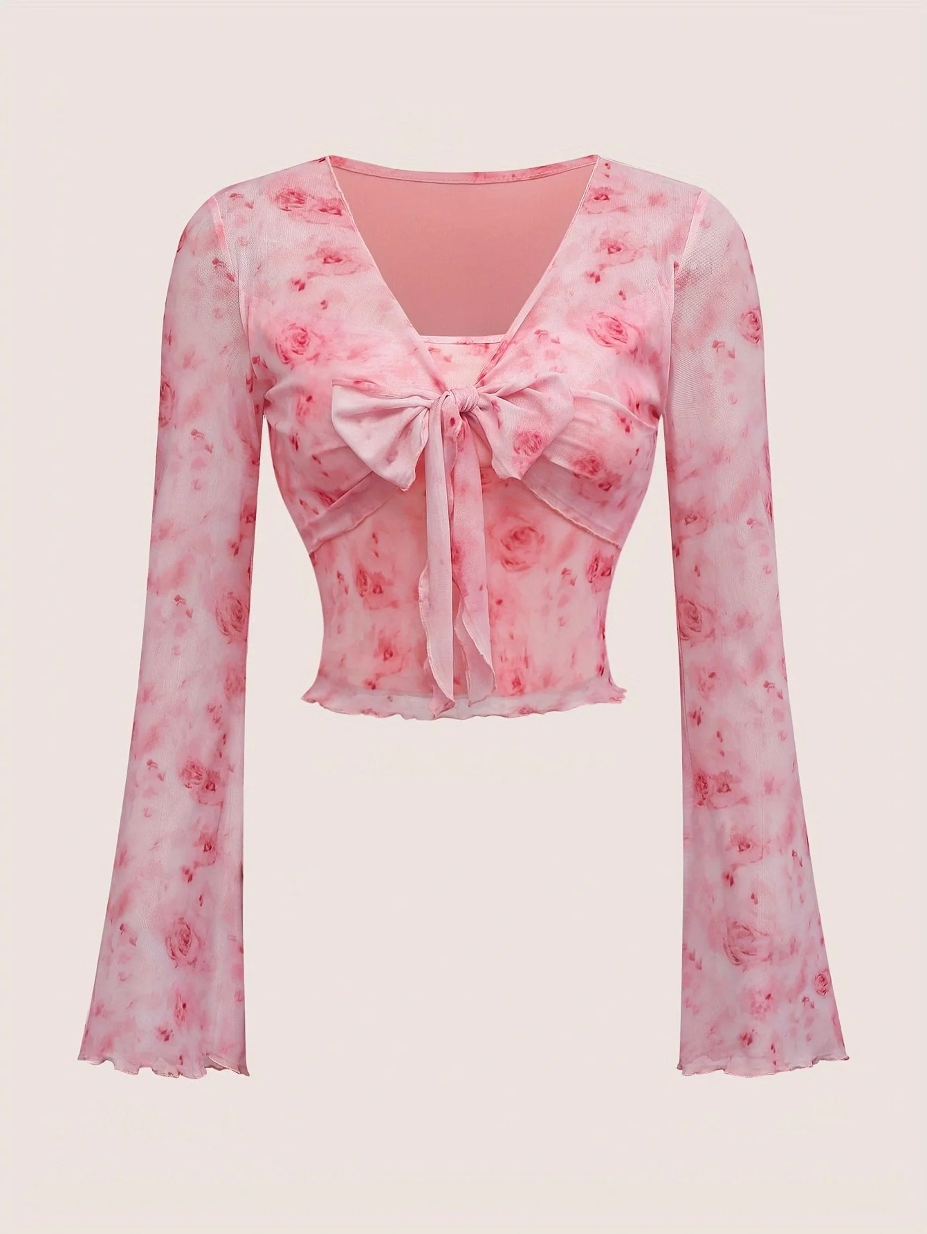 Summer Women's Y2k Floral Printed Sweet V-Neck T-shirts Mesh Beach Party Dress Top Flare Sleeve Square Collar Lace Up Shirt 2025.