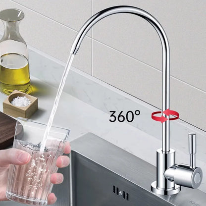 304 Stainless Steel Water Faucet Direct Drinking Pure Water Dispenser Rotatable Sit-stand 4 Points Single Cold Kitchen Faucet