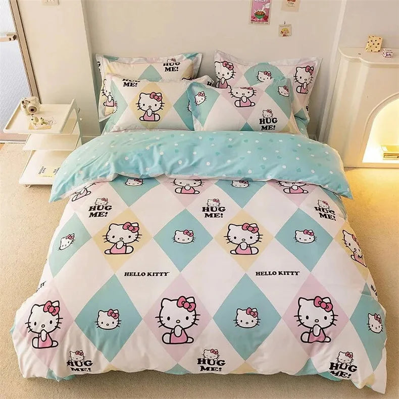 Hello Kitty Duvet Cover Bedding Set Duvet Cover with Pillowcase Single King Queen Twin Size Home Textile Children Bedroom Decor.
