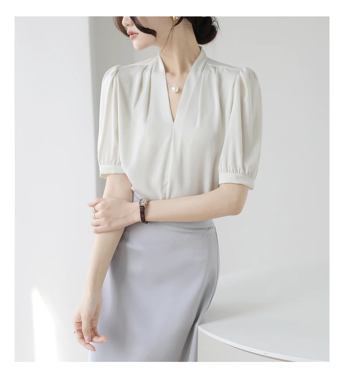 2025 Fashion Summer Short Sleeve V-Neck Women Blouse White Blouse Shirt Women Tops Blouses Shirts Blusas De Mujer Camisas P856.