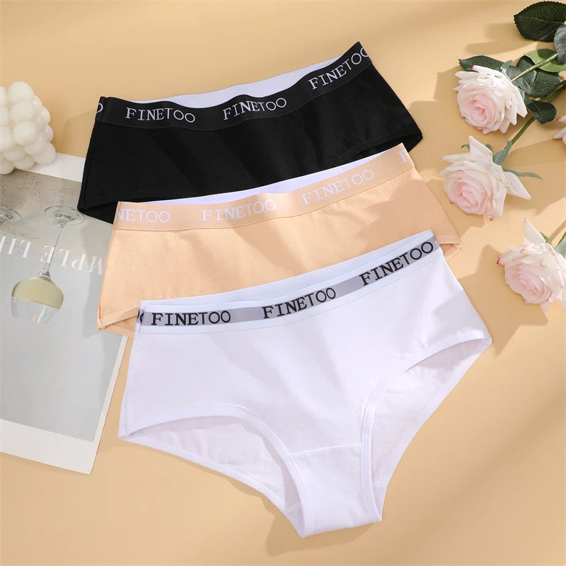 FINETOO 3Pcs Cotton Letter Belt Underwear Women's Panties Sexy Breathable Low Waist Briefs Female Stretch Comfortable Lingerie.