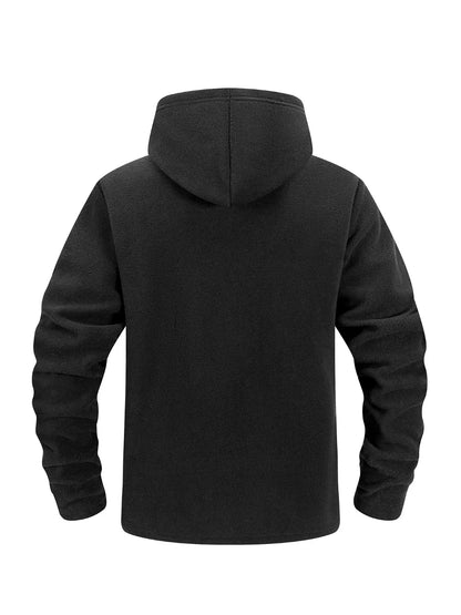 Autumn Winter Polar Fleece Warm Hooded Jacket Mens Full-Zip Up Windproof Hooded Coat Outdoor Loose Casual Fleece Sweatshirt.
