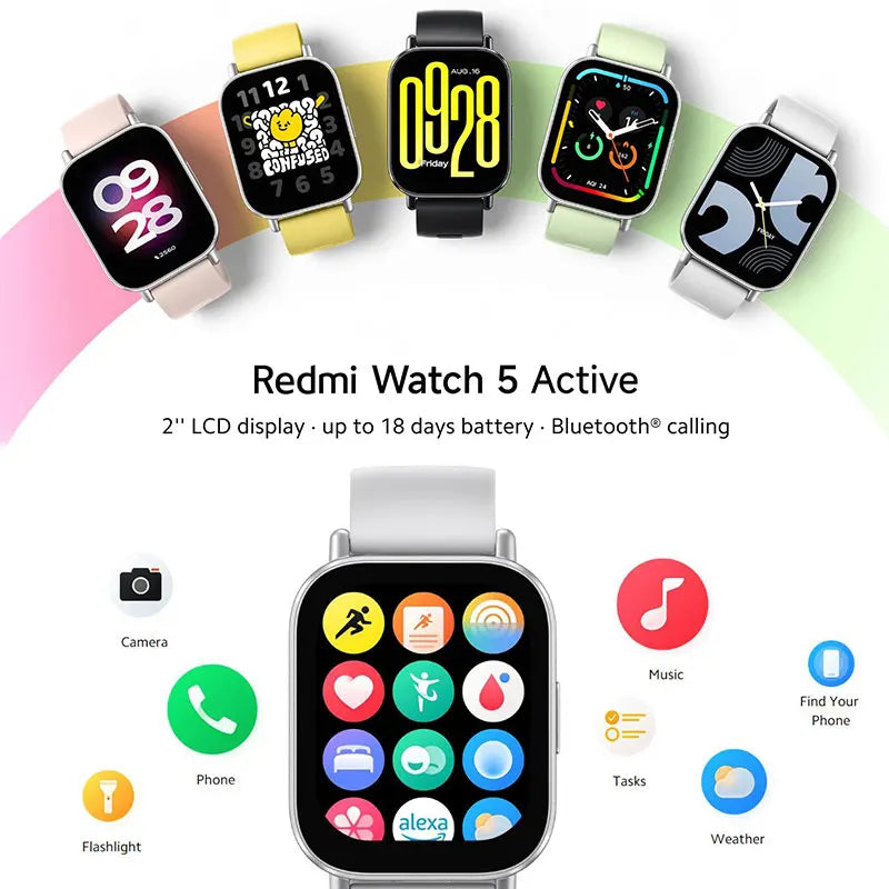 Xiaomi Redmi Watch 5 Active Smart Watch, Bluetooth Call, 2" LCD Display, All Day Heart Rate Blood Oxygen Monitoring Smartwatch.