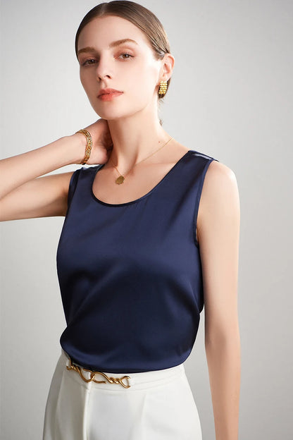 SuyaDream. Damen Basic Cozy Tanks, 100 % echte Seide, O-Ausschnitt, ärmelloses, schickes T-Shirt, 2025, solide Sommerwesten, Weiß, Rosa, Beige.