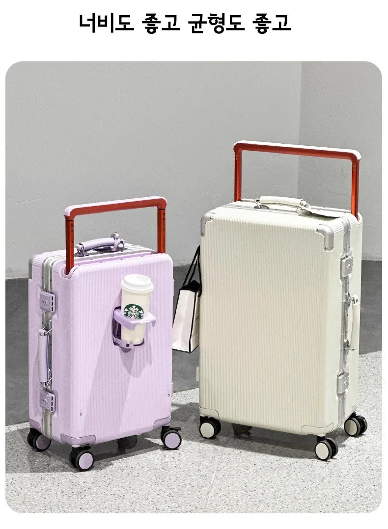 sushimu Koffer, breiter Griff, Reisekoffer für Herren, 20 24, Handgepäck, Damen, PC, Aluminiumrahmen, Trolley.