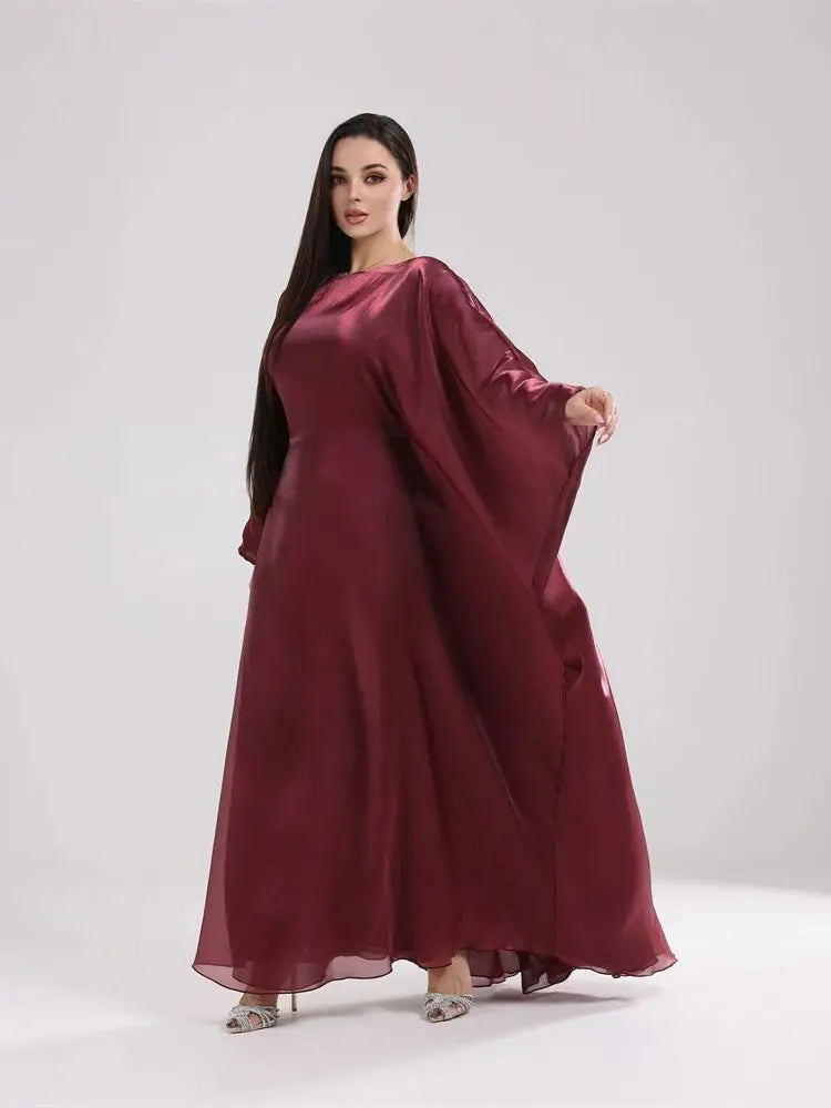 Batwing Butterfly Satin Abaya Dubai Luxury Muslim Kaftan Maxi Dress Abayas For Women Kebaya Robe Caftan Marocain Femme Vestidos.