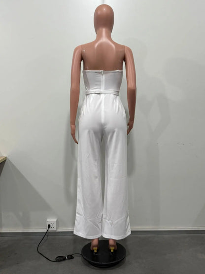 CM.YAYA Women Wide Leg Strapless V-neck Sleeveless Jumpsuits 2025 Summer OL Beach Night Club Party Street One Piece Suit Romper.