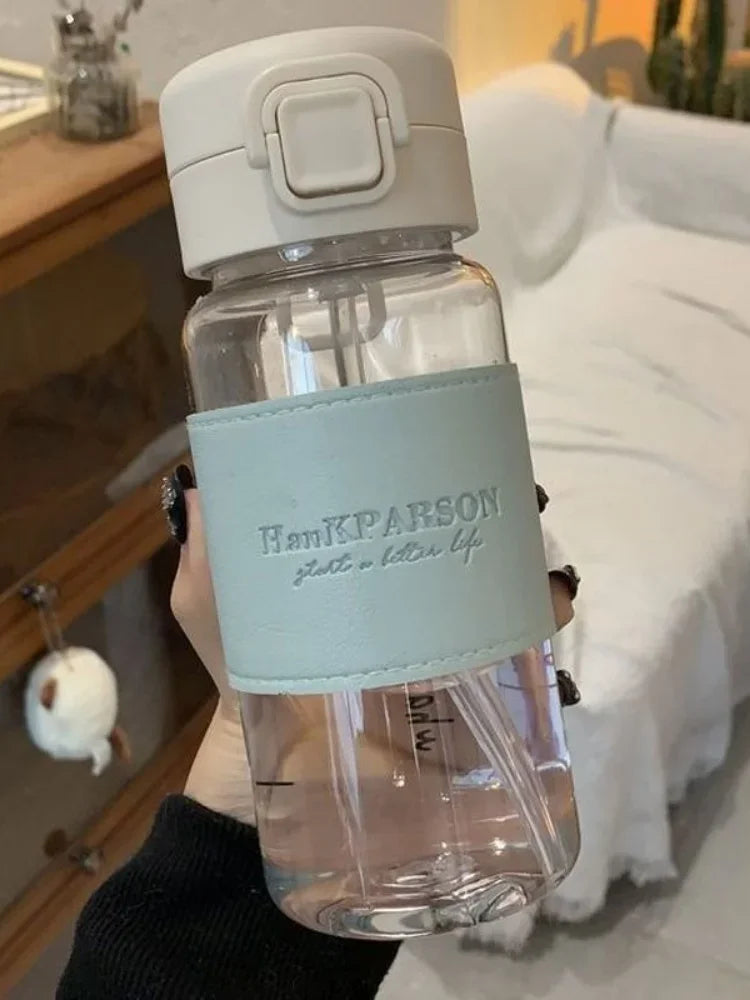 500ml Portable Water Bottle with Straw Creative Cute Leak-proof Plastic Drinking Bottle Milk Coffee Tea Juice Cup Drinkware.