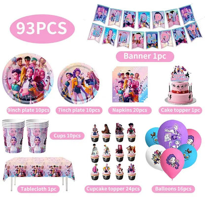 Kpop Demon Hunters Birthday Decorations Kpop Demon Hunter Birthday Theme Party Favors Supplies Plates Cup Balloons Backdrop Gift.