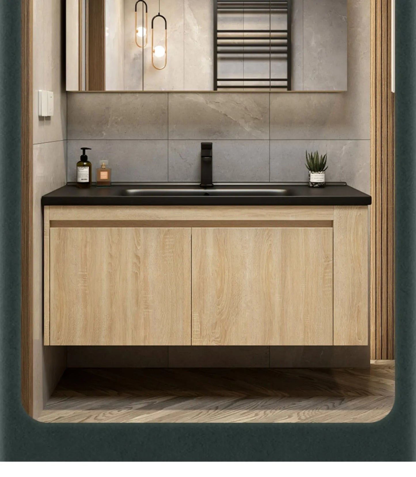 Leichter Luxus-Badezimmerschrank-Kombination, Badezimmer-Waschbecken, Gesichtswaschbecken, Toilettenholz, Waschbecken aus Keramik, integriertes Waschbecken im japanischen Stil