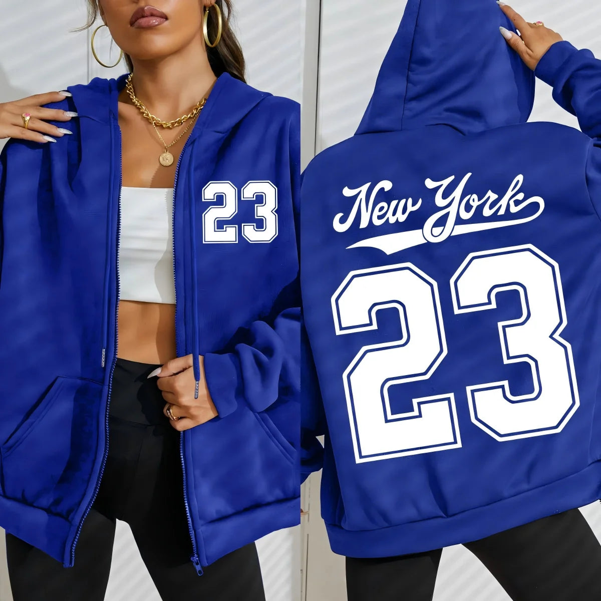 New York Number 23 Art Letter Printing Women Zipper Hoodie Fashion Hoodies Fleece Sportswears Autumn Casual Female Hoody.