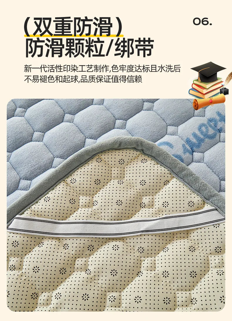 Winter Dormitory Soft Mattress Toppers Thick Warm Coral Velvet Bed Sheet Non-slip Mattress Cover Thin Bed Pad Tatami Floor Mat.