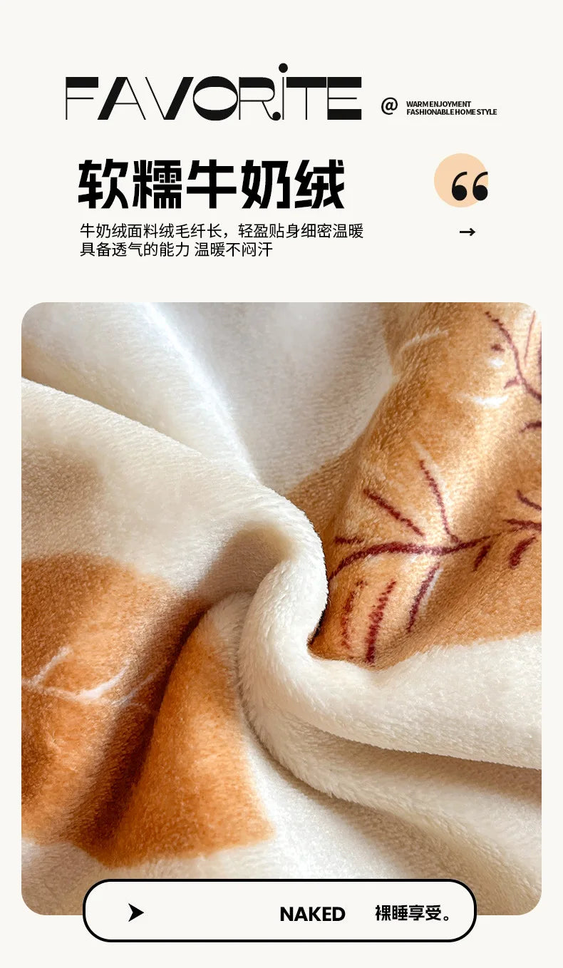 2025 new light luxury style high gram milk fleece 1.5m/1.8m bed four-piece printing warm bed sheet quilt cover.