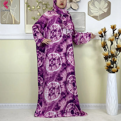 2025 New Muslim Abayas For Women Ramadan Prayer Garment Dubai Middle East Femme Robe Cotton Loose African Dress Turban Attached