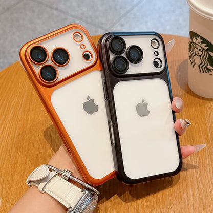 Matte Transparent Phone Case For iPhone 17 Pro Max 17 Pro Plating Frame Lens Film Protection Anti-fall PC Hard Clear Phone Cover.