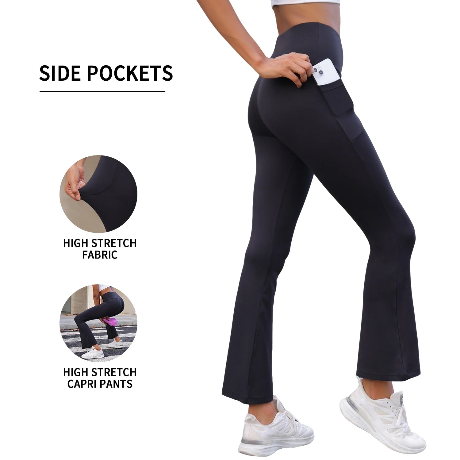 Women's Super Soft Flare Pants with Pockets High Waisted Tummy Control Workout Yoga Push Up Gym  Fitness Leggings Bell Bottoms.