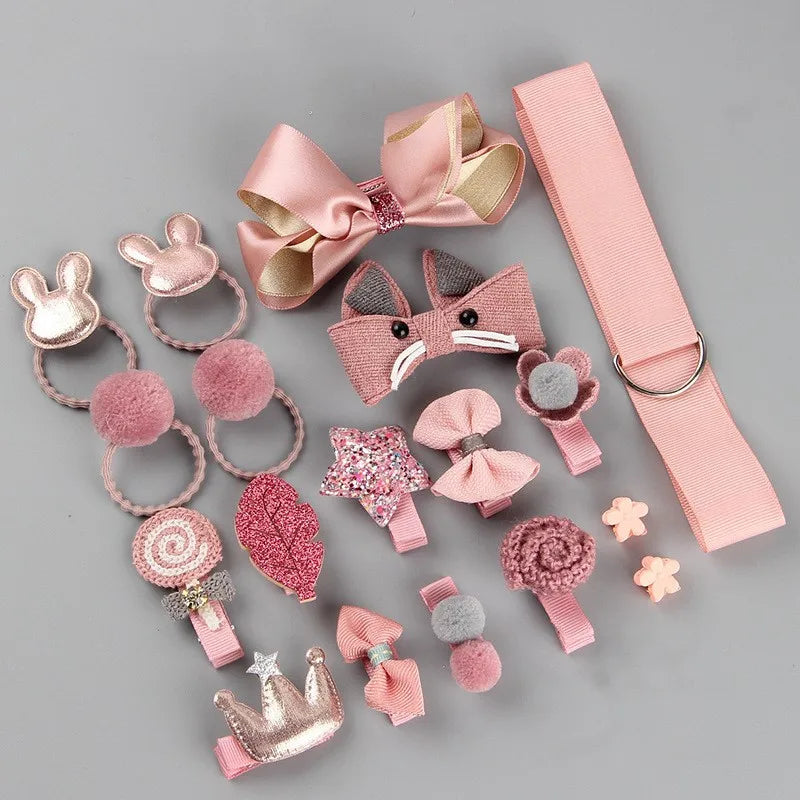 18 Pcs Hair Clip Set Cute Hair Accessories Girl Cartoon Hair Clip Headwear Bow Flower Animal Hairpin Hair Ring Box Not Included.