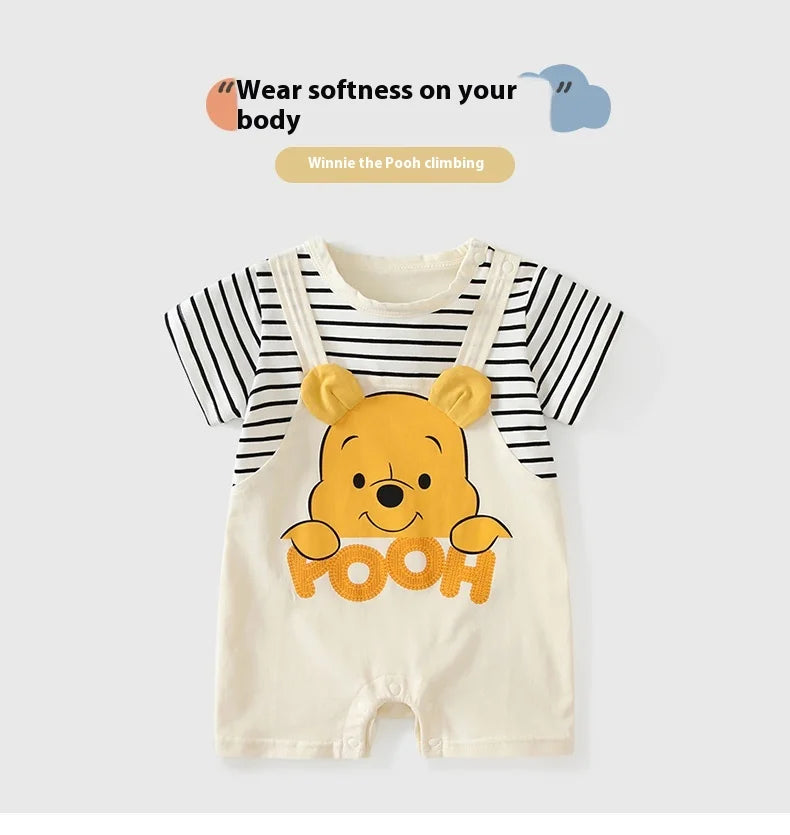 Sommer Baby Overall Cartoon Winnie the Pooh Bequeme Strampler für 0-2 Jahre alte Jungen Mädchen Streifen Kurzarm Bodys.
